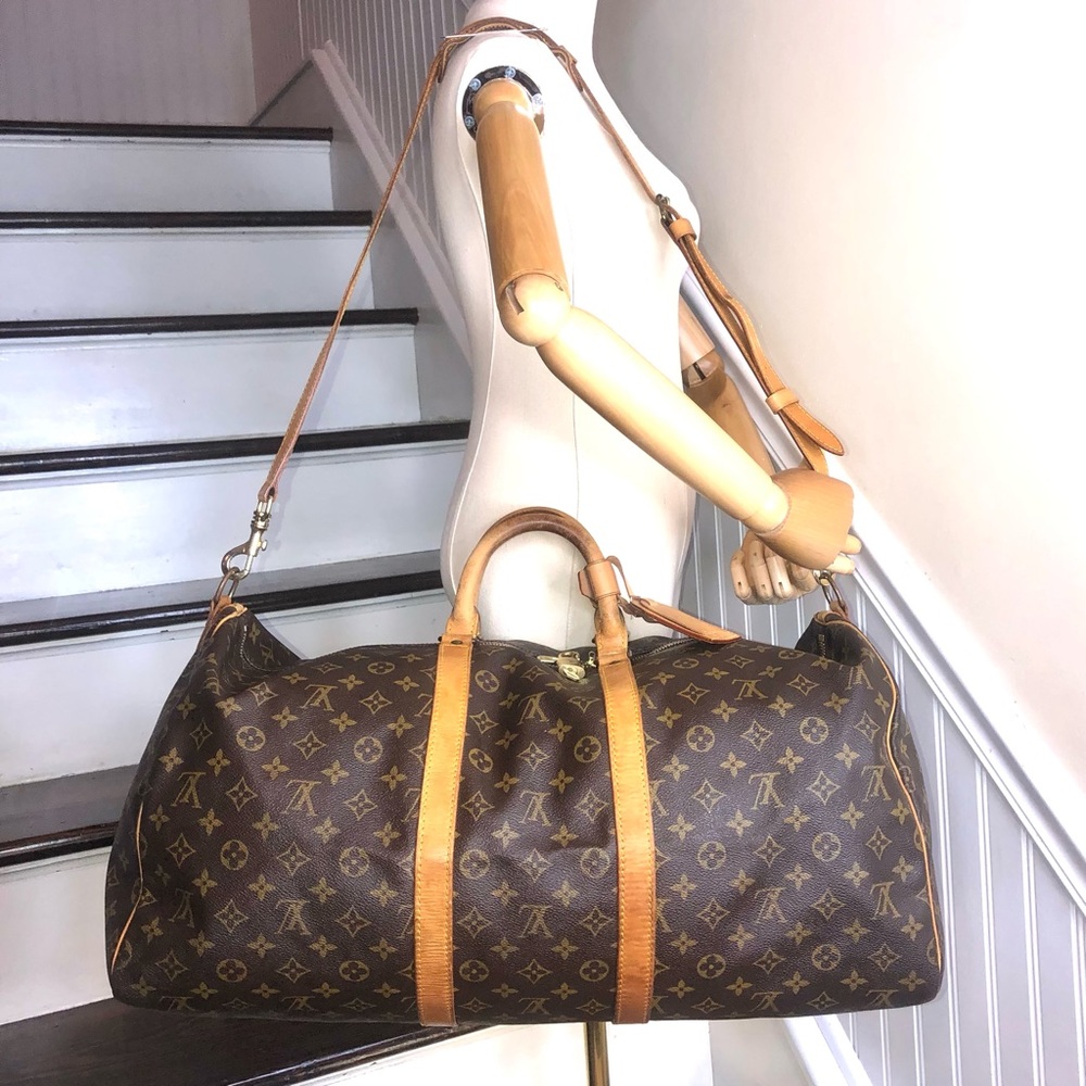 LOUIS VUITTON Monogram LV 55 Keepall Bandolier Strap Luggage Tag Lock Key SD844 - Picture 1 of 17